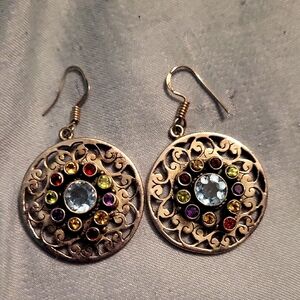 Elegant Multi-Color TOPAZ  Dangle Earrings sterling silver